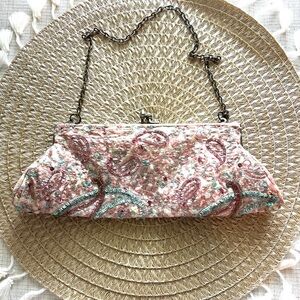 Vintage Pink Paisley Beaded Bag Trending Retro Holidays  EUC